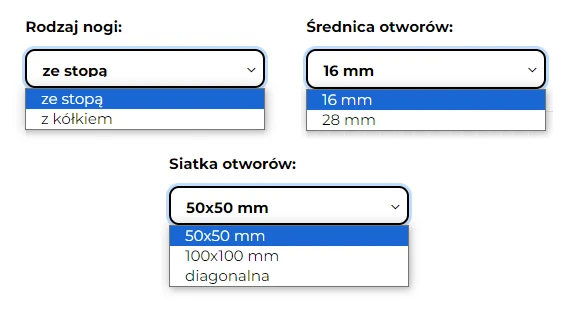 Wyb&oacute;r parametr&oacute;w stołu spawalniczego